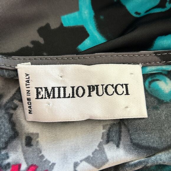 Emilio Pucci Steampunk Gears Print Dress Gray Turquoise Pink IT 42 / US 8 - Picture 6 of 9
